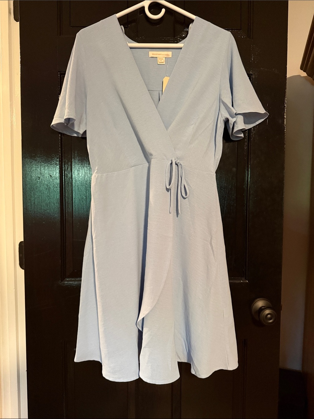 Monteau Dress Blue Faux Wrap Flutter Sleeve Size XL